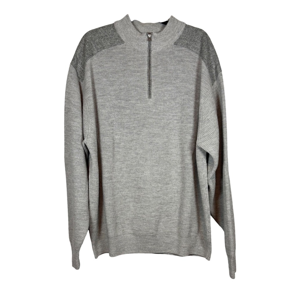 PETER MILLAR 100% Wool Sweater, Quarter Zip Pullover, Gray, Size 2X